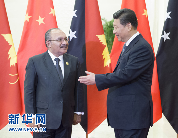 11月10日，中国国家主席习近平在北京人民大会堂会见巴布亚新几内亚总理奥尼尔。 新华社记者马占成摄