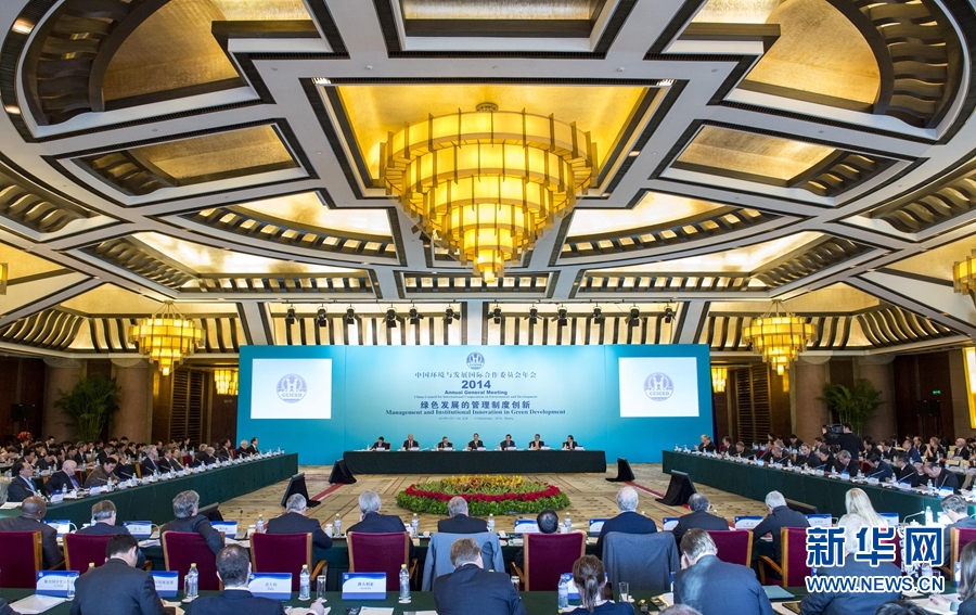 12月1日，国务院副总理、中国环境与发展国际合作委员会主席张高丽在北京出席中国环境与发展国际合作委员会2014年年会开幕式并讲话。新华社记者王晔摄