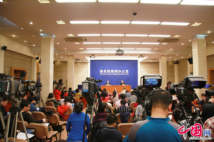 1月13日，国新办就2014年全年进出口情况举行发布会，图为发布会现场。 中国网记者 杨楠摄影