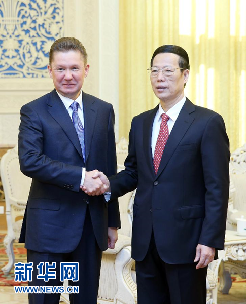2月13日，国务院副总理张高丽在北京会见俄罗斯天然气工业公司总裁米勒。 新华社记者 姚大伟 摄