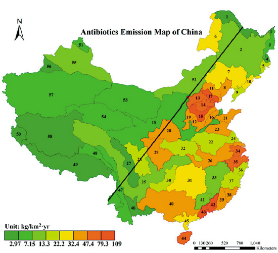 全国首份抗生素污染地图:珠江流域抗生素排放