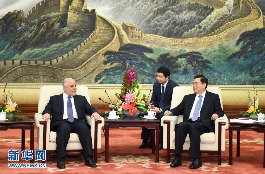 12月22日，全国人大常委会委员长张德江在北京人民大会堂会见伊拉克总理阿巴迪。 新华社记者 谢环驰 摄 