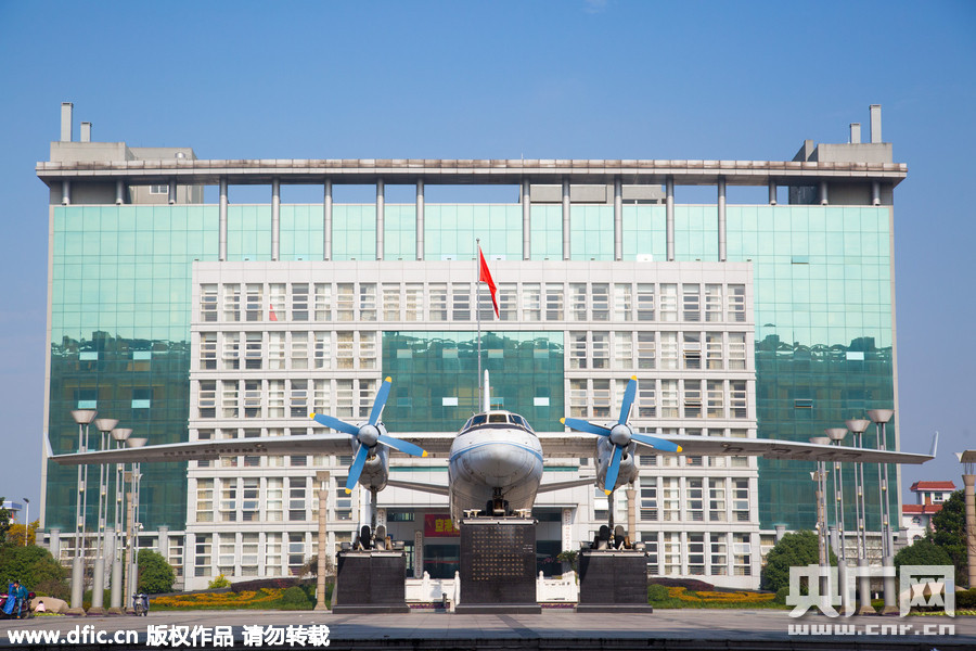 杭州惊现霸气镇政府 办公大楼前停民航客机