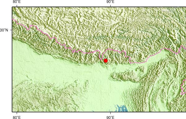 2月14日5时37分不丹发生3.5级地震