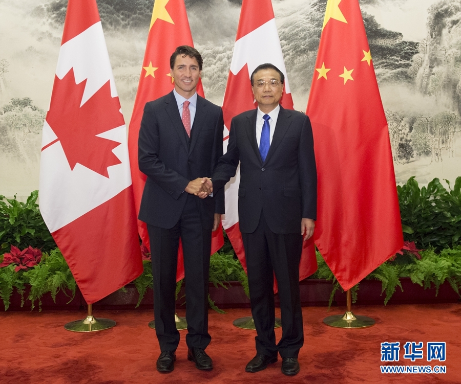 8月31日，中国国务院总理李克强在北京人民大会堂同来华进行正式访问并出席二十国集团领导人杭州峰会的加拿大总理特鲁多举行会谈。 新华社记者 王晔 摄
