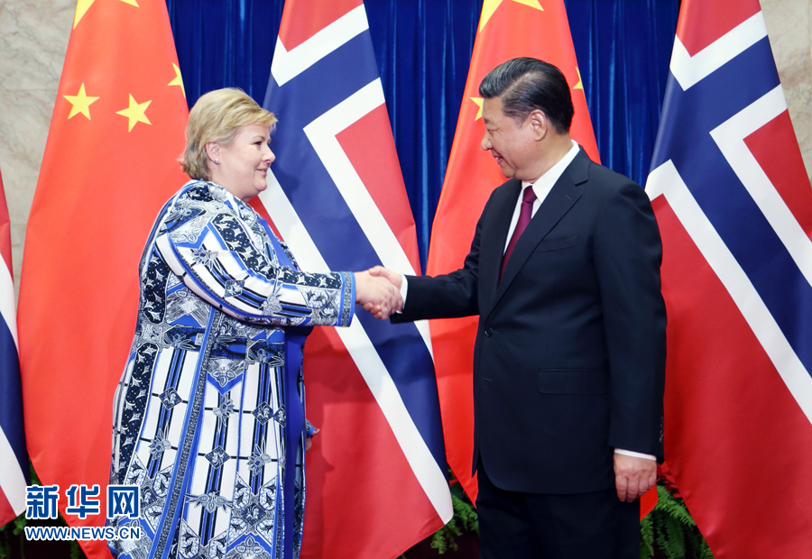 4月10日，国家主席习近平在北京人民大会堂会见挪威首相索尔贝格。新华社记者姚大伟摄