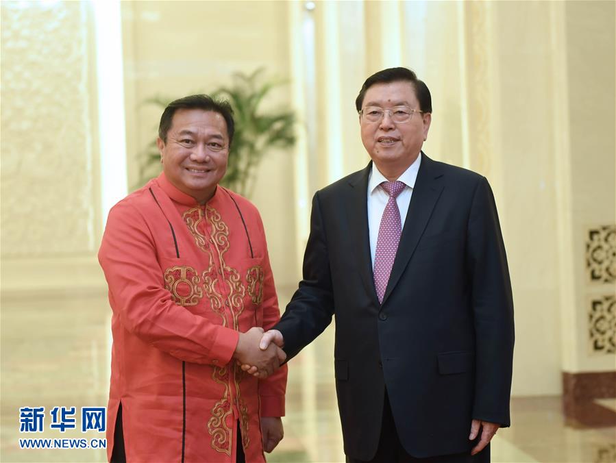 5月19日，全国人大常委会委员长张德江在北京人民大会堂与菲律宾众议长阿尔瓦雷兹举行会谈。 新华社记者 张铎 摄