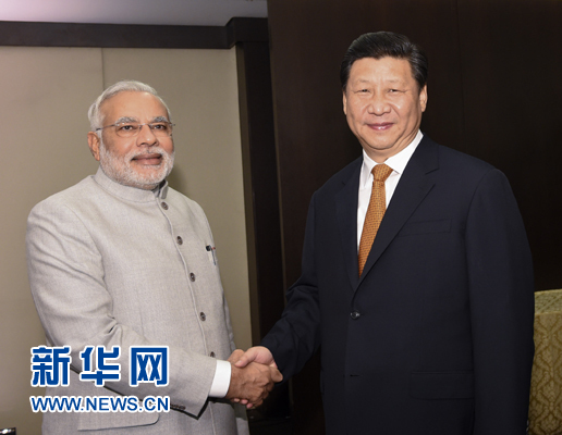 7月14日，國家主席習近平在巴西福塔萊薩會見印度總理莫迪。