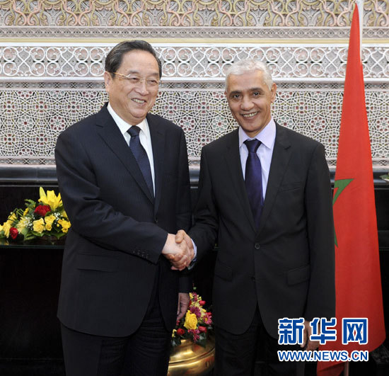 11月3日，全国政协主席俞正声在拉巴特会见摩洛哥众议长阿拉米。新华社记者 张铎 摄
