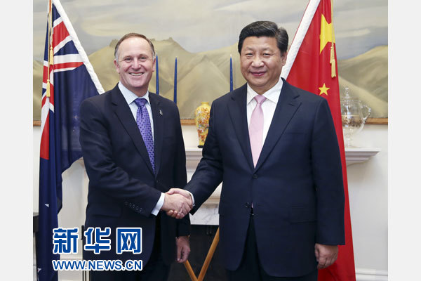 11月20日，国家主席习近平在惠灵顿同新西兰总理约翰·基举行会谈。 新华社记者 姚大伟 摄