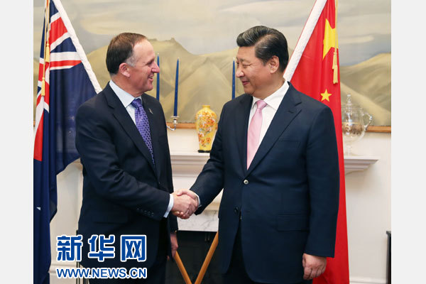 11月20日，中国国家主席习近平在惠灵顿同新西兰总理约翰·基举行会谈。 新华社记者 马占成 摄