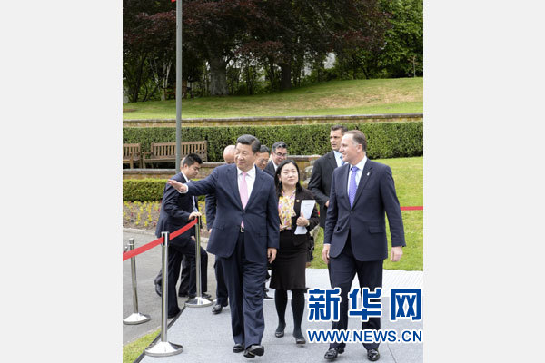 11月20日，中国国家主席习近平在惠灵顿同新西兰总理约翰·基举行会谈。 新华社记者 李学仁 摄