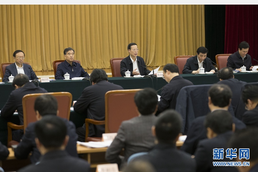 2月1日，“一带一路”建设工作会议在北京召开。中共中央政治局常委、国务院副总理张高丽主持会议并讲话。 新华社记者 黄敬文 摄