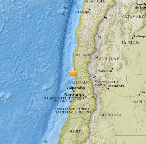 智利中部沿海发生6.3级地震震源深度22.8公里