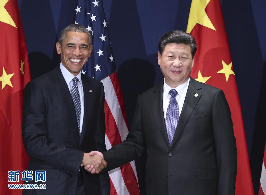 11月30日，中国国家主席习近平在巴黎会见美国总统奥巴马。新华社记者兰红光摄