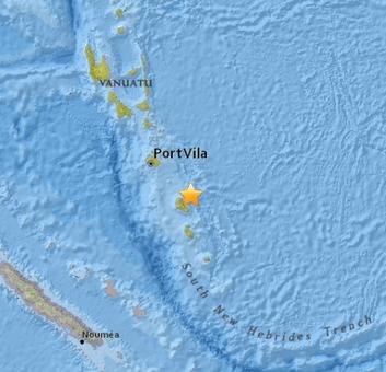 瓦努阿图发生6.2级地震震源深度10公里