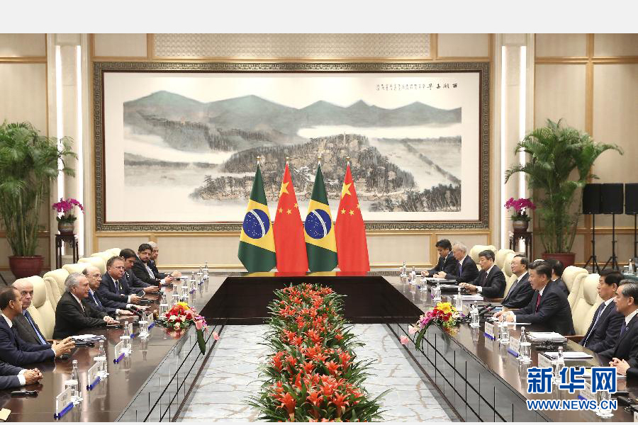 9月2日，国家主席习近平在杭州会见前来出席二十国集团领导人杭州峰会的巴西总统特梅尔。 新华社记者庞兴雷摄