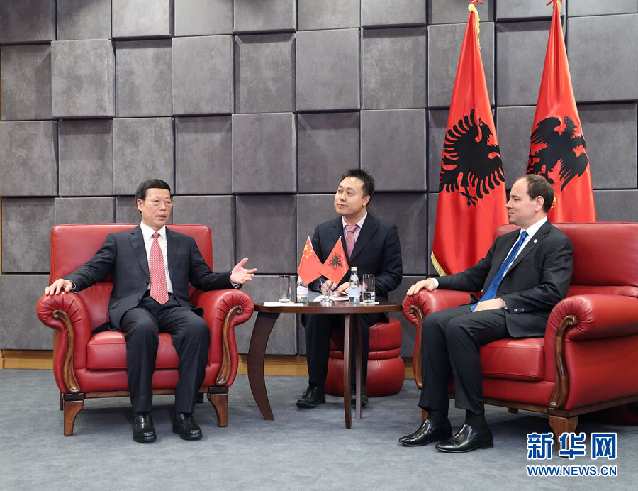 4月17日，应邀访问阿尔巴尼亚的国务院副总理张高丽在地拉那会见阿尔巴尼亚总统尼沙尼。 新华社记者 王晔 摄