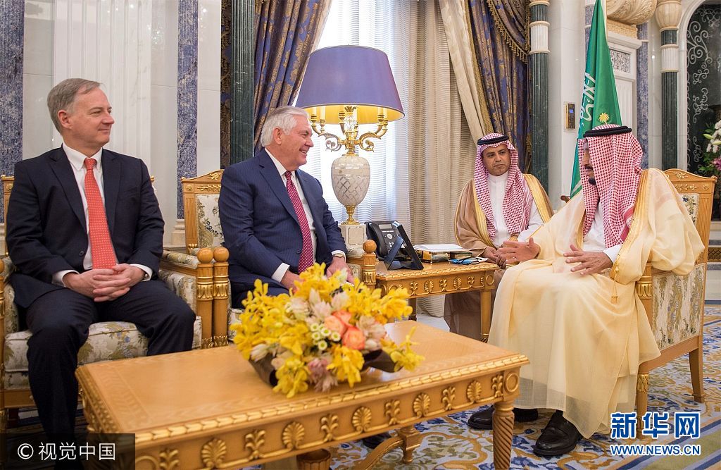 沙特国王萨勒曼会见来访的美国国务卿蒂勒森