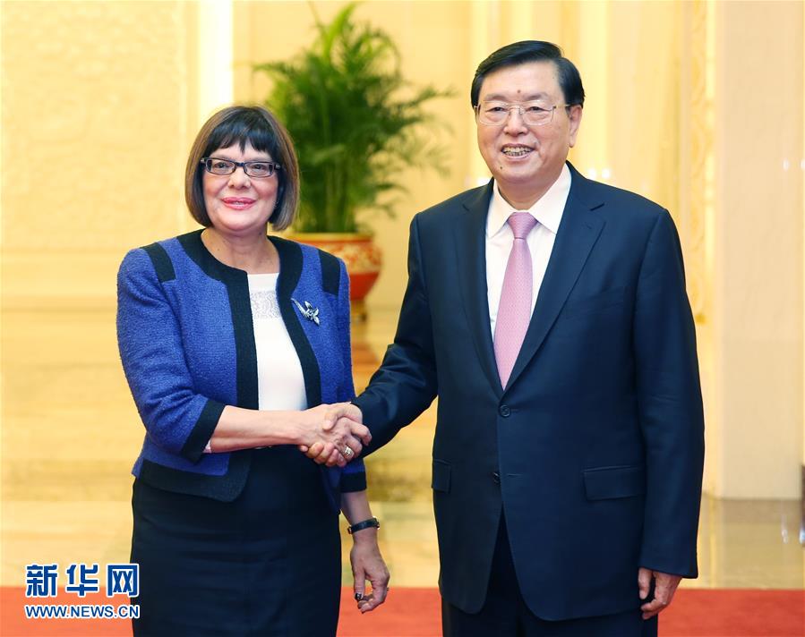 11月27日，全国人大常委会委员长张德江在北京人民大会堂与塞尔维亚国民议会议长戈伊科维奇举行会谈。新华社记者姚大伟摄